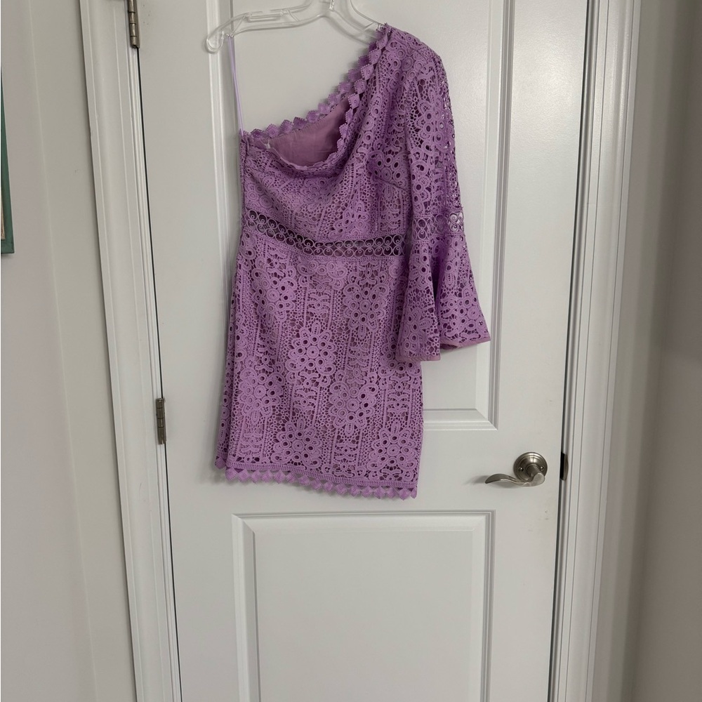 Elegant One Shoulder Purple Lace Dress